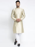 Jompers Men Beige & White Woven Design Kurta with Pyjamas