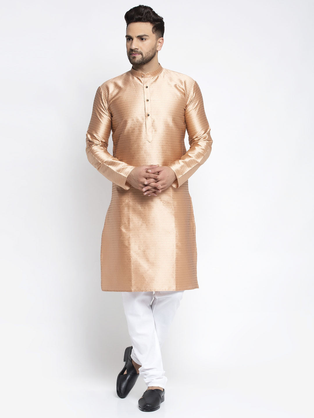 Jompers Men Bronze & White Woven Design Kurta with Pyjamas