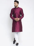 Jompers Men Purple & White Woven Design Kurta with Pyjamas