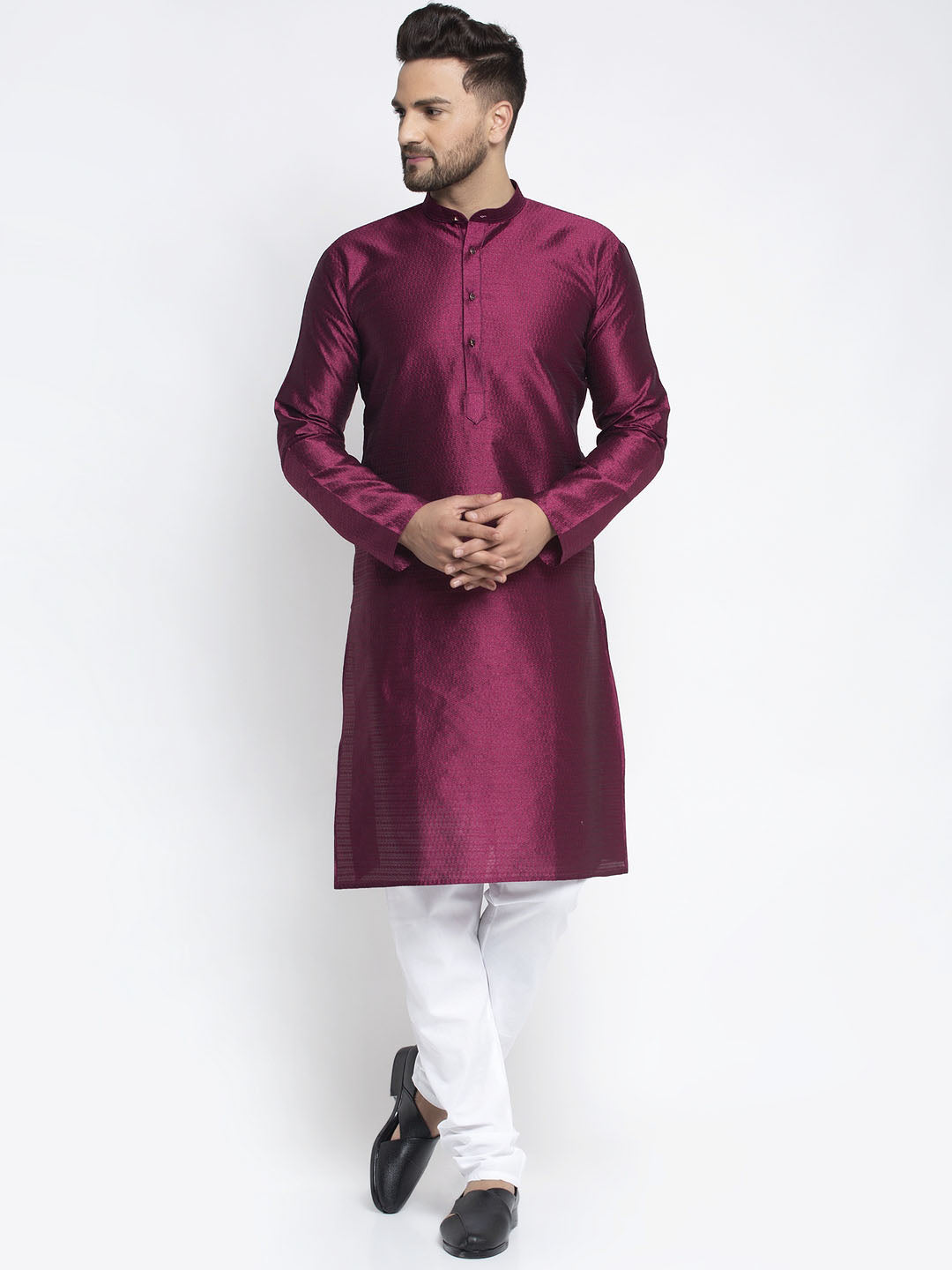 Jompers Men Purple & White Woven Design Kurta with Pyjamas