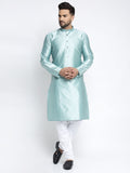 Jompers Men Sky Blue & White Woven Design Kurta with Pyjamas