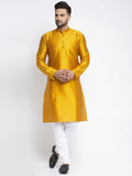 Jompers Men Yellow & White Woven Design Kurta with Pyjamas