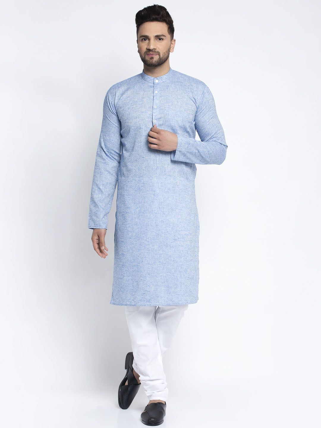 Jompers Men Blue & White Self Design Kurta with Pyjamas