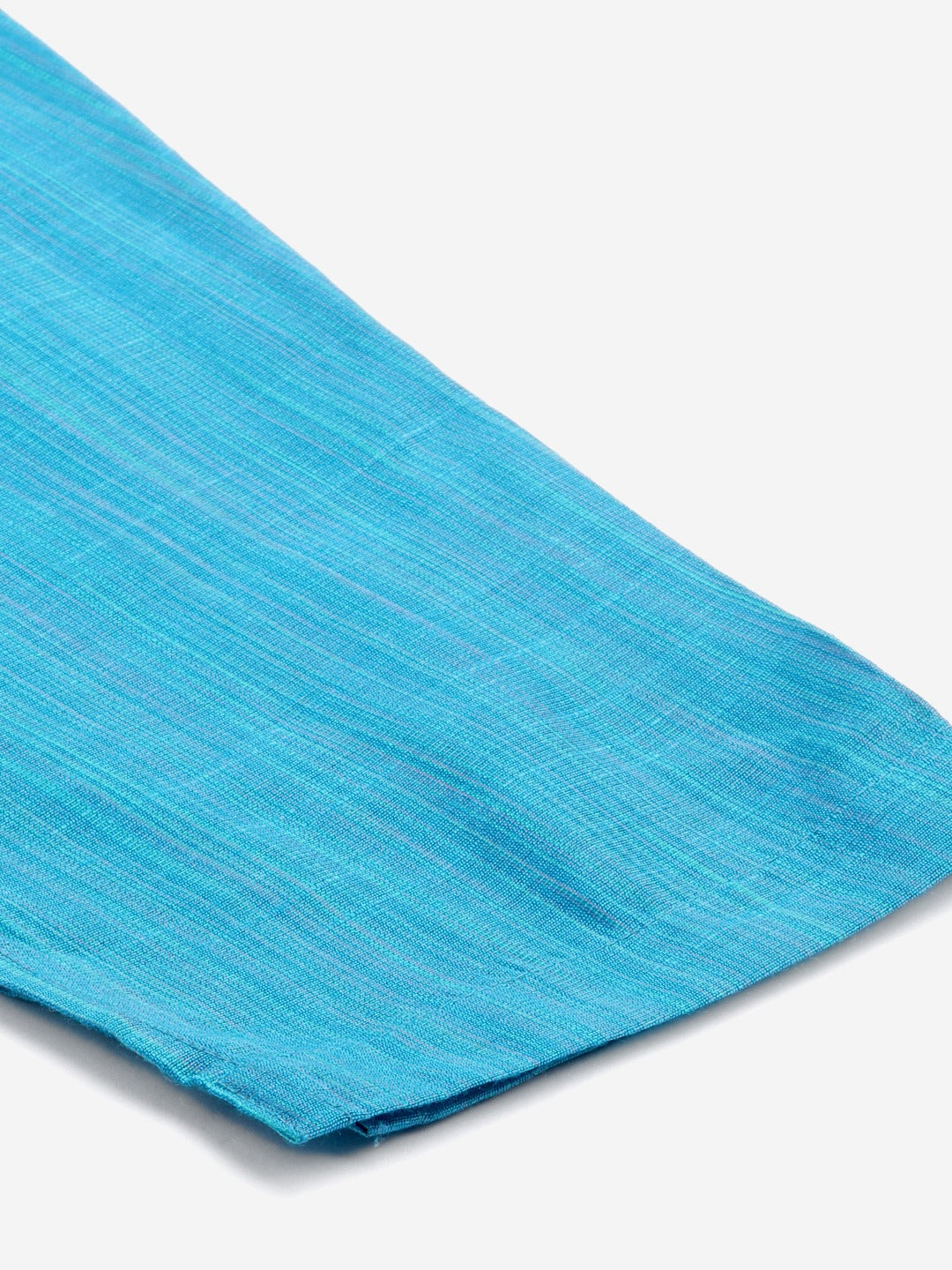 Jompers Women Blue & Green Self-Striped Kurta with Trousers & Printed Art Silk Dupatta