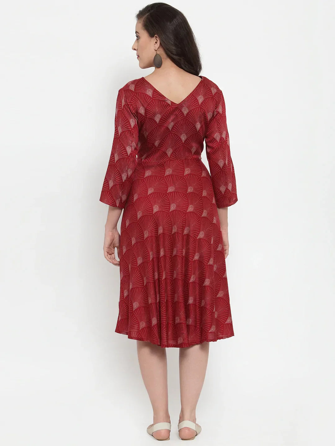 Jompers Women's Maroon Printed Fit and Flare Ethnic Dress