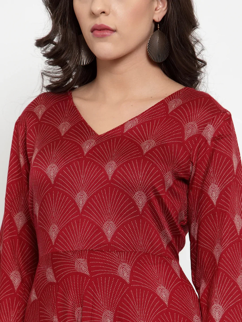 Jompers Women's Maroon Printed Fit and Flare Ethnic Dress