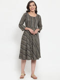 Jompers Women's Black Printed Fit and Flare Ethnic Dress