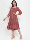 Jompers Women's Maroon Printed Fit and Flare Ethnic Dress