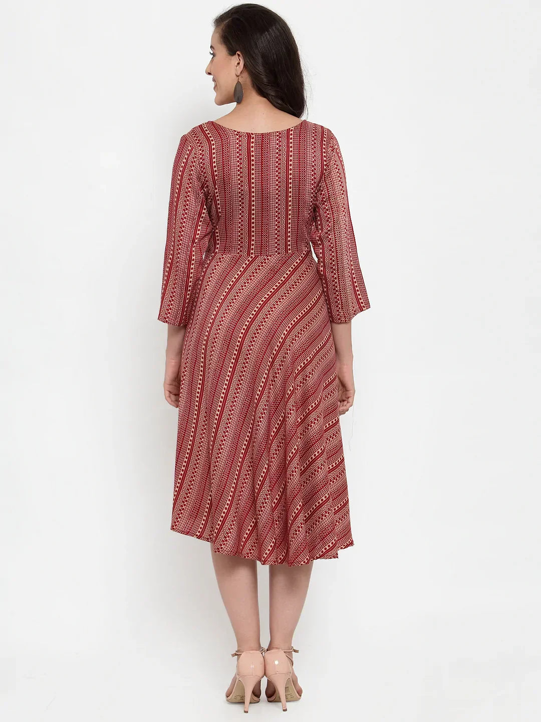 Jompers Women's Maroon Printed Fit and Flare Ethnic Dress