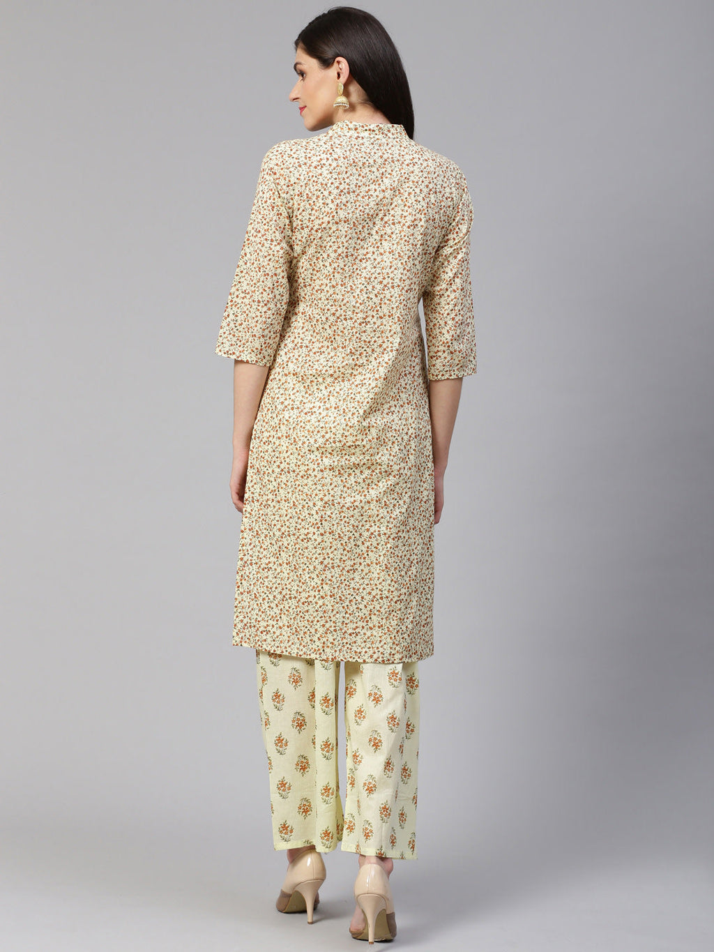 Jompers Women Yellow Floral Printed Kurta with Palazzos