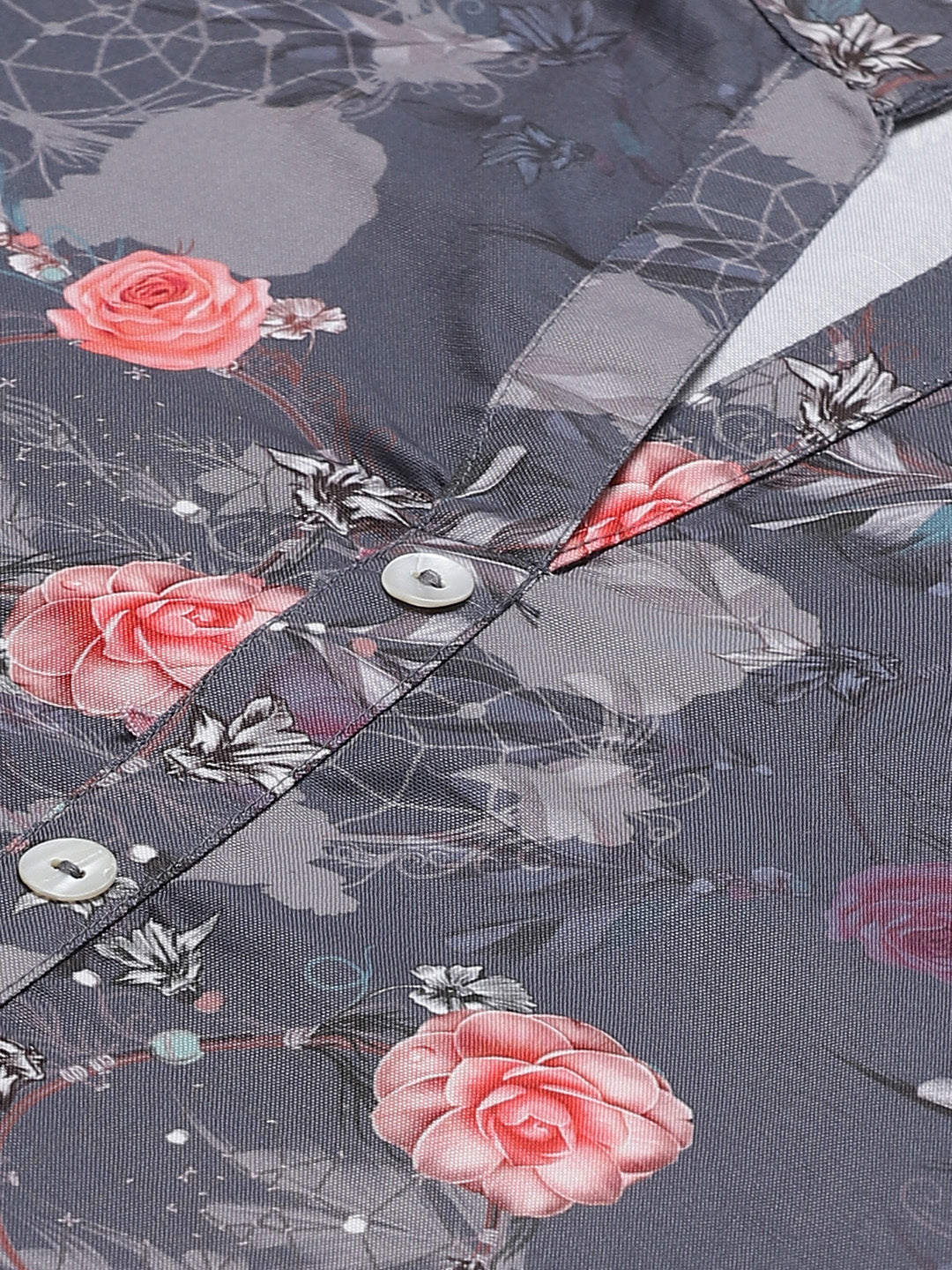 Jompers Women Charcoal Grey & Pink Floral Printed Kurta with Palazzos
