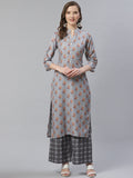 Jompers Women Grey & Beige Floral Printed Kurta with Palazzos