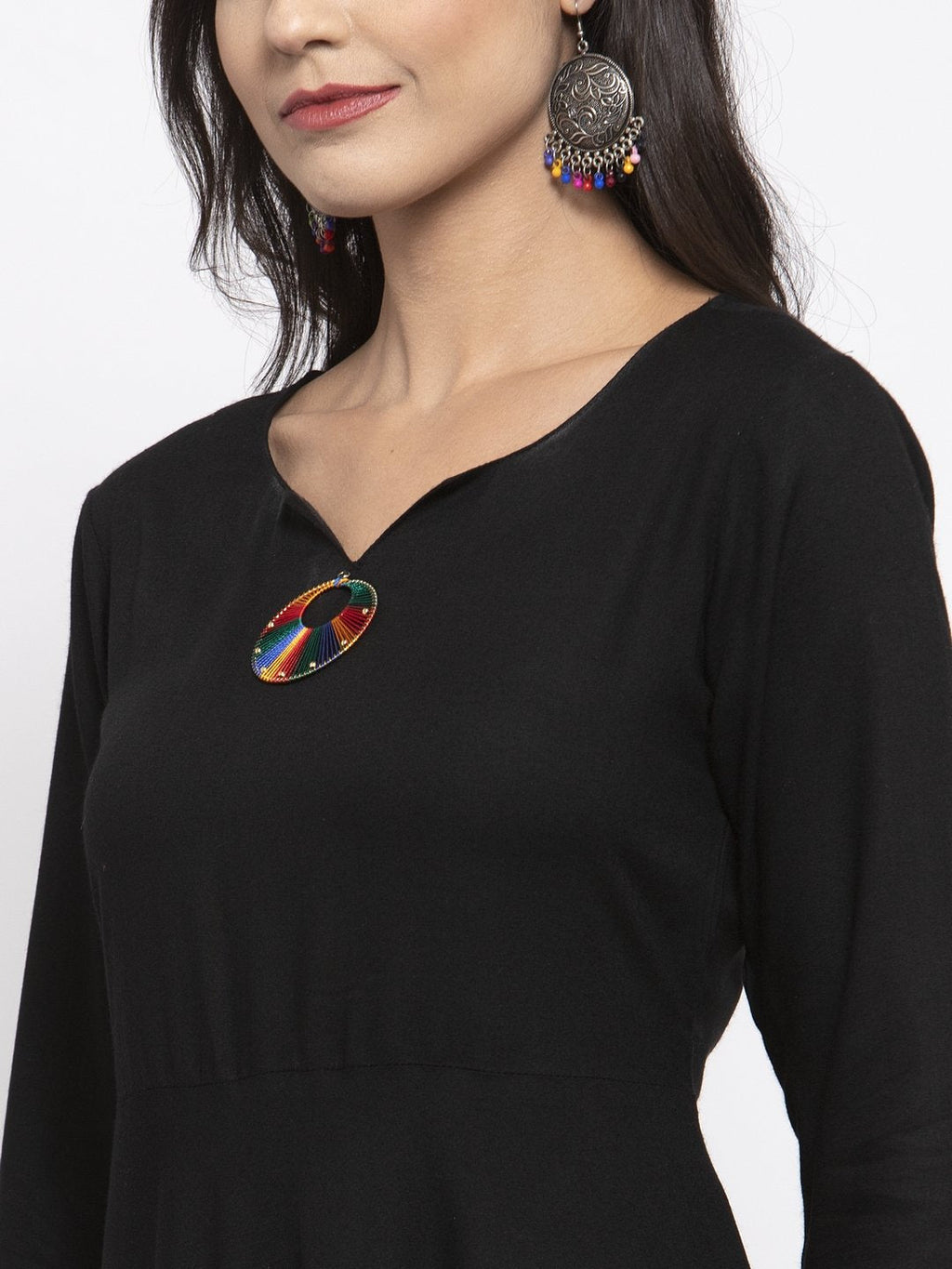 Jompers Women Black & Red Solid Kurta with Palazzos & Printed Dupatta