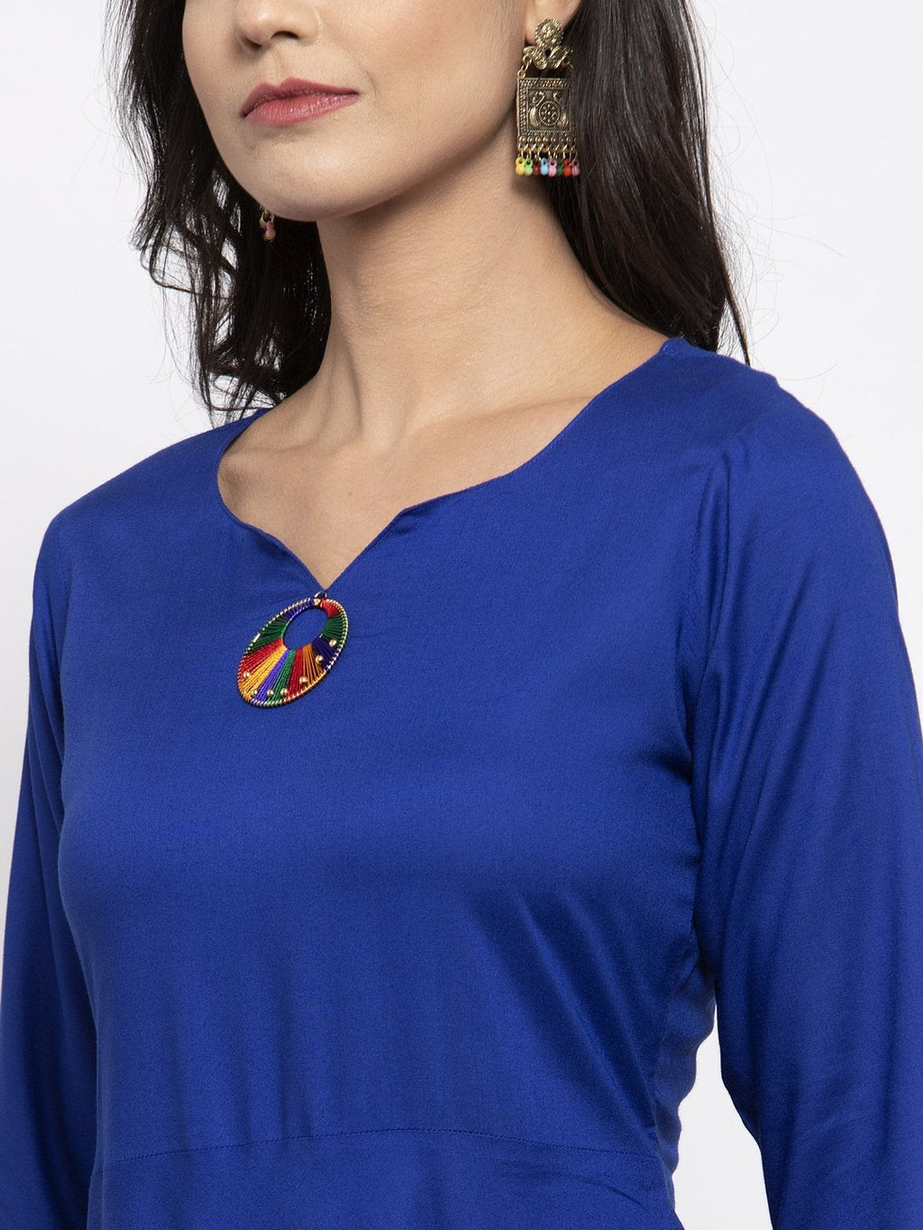 Jompers Women Royal-Blue Solid Kurta with Palazzos & Blue Art-Silk Printed Dupatta