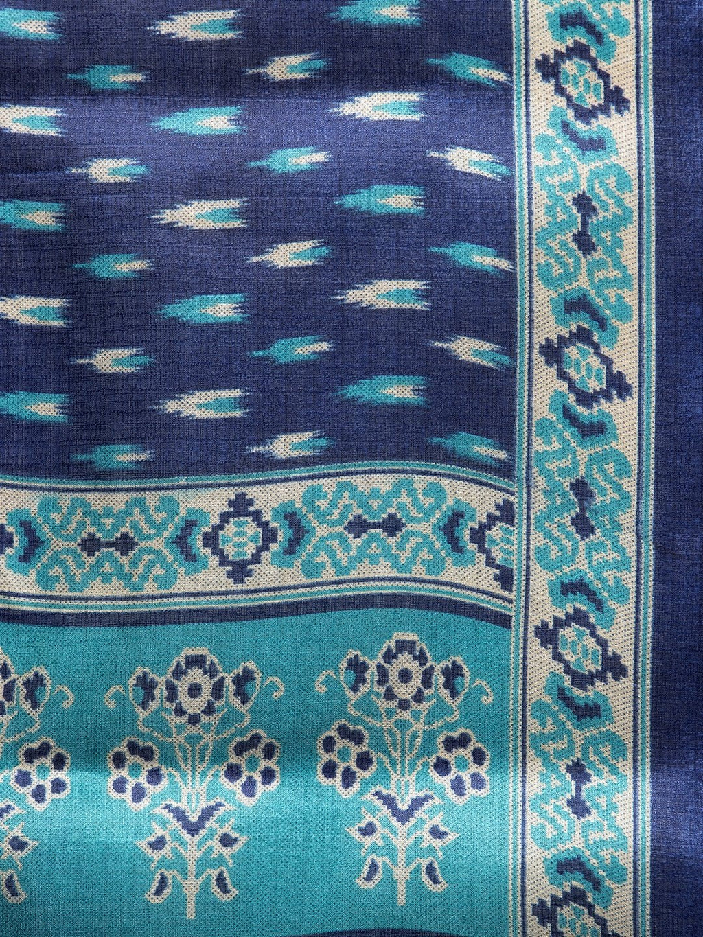 Jompers Women Royal-Blue Solid Kurta with Palazzos & Blue Art-Silk Printed Dupatta