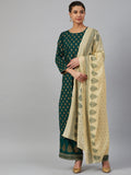 Jompers Women Green & Golden Printed Kurta with Palazzos & Dupatta