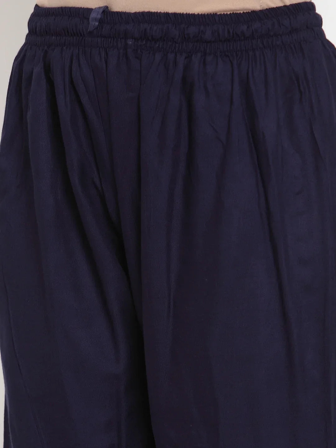 Jompers Women's Mustard Yellow & Navy Blue Embroidered Kurta with Palazzos & Dupatta