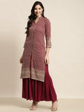 Jompers Women's Maroon Embroidered Kurta with Sharara