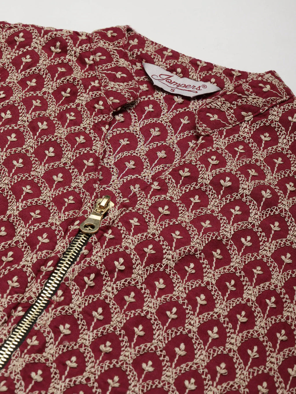 Jompers Women's Maroon Embroidered Kurta with Sharara