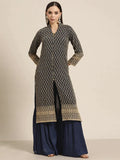 Jompers Women's Navy Embroidered Kurta with Sharara - Navy Blue