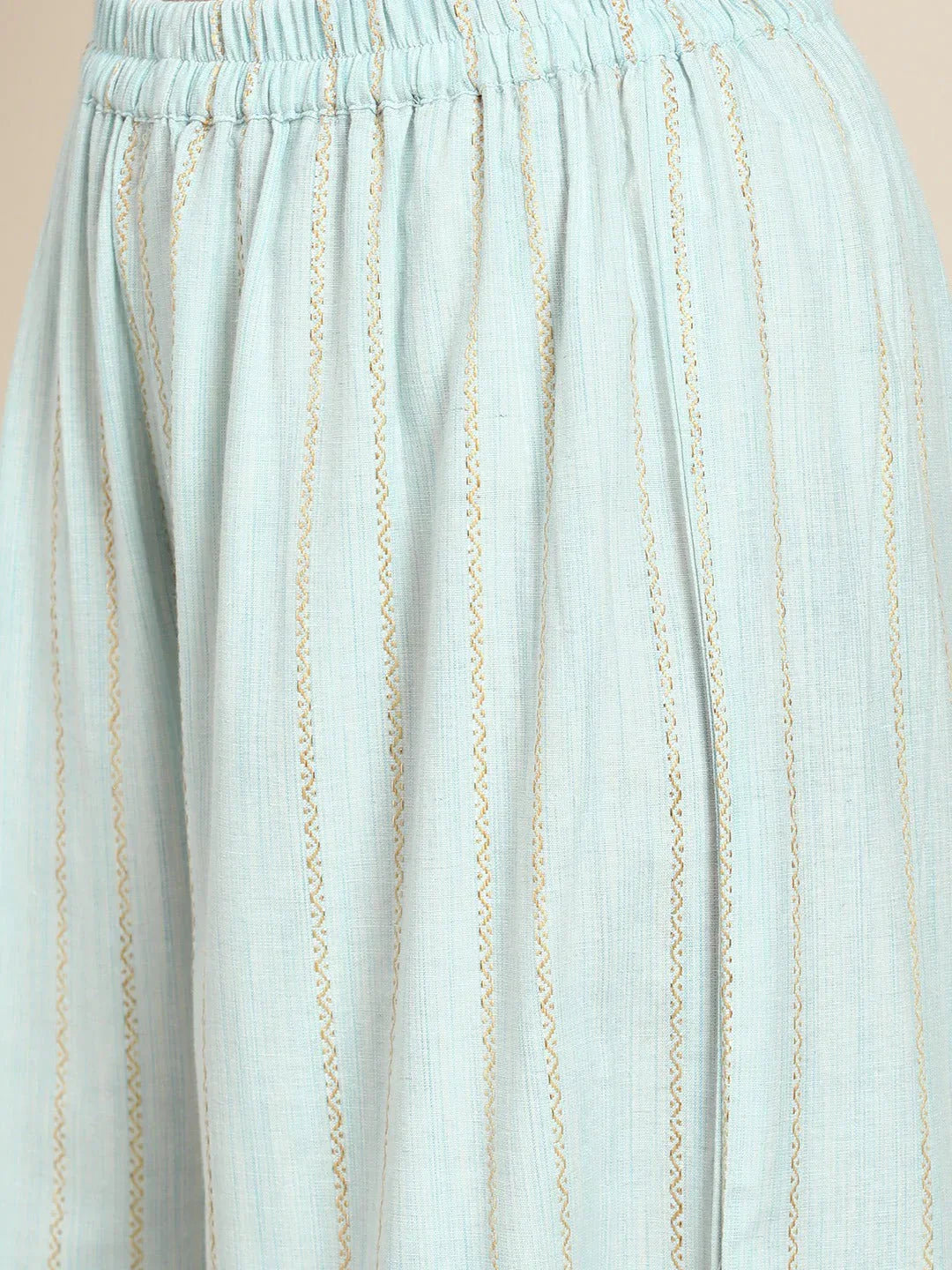 Jompers Women's Turquoise Blue Woven Design Gotta Patti Kurta with Sharara & Dupatta