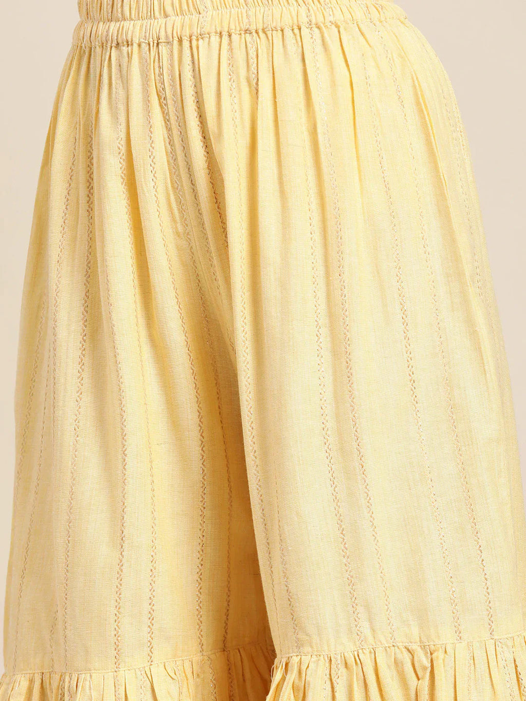 Jompers Women's Yellow Woven Design Gotta Patti Kurta with Sharara & Dupatta