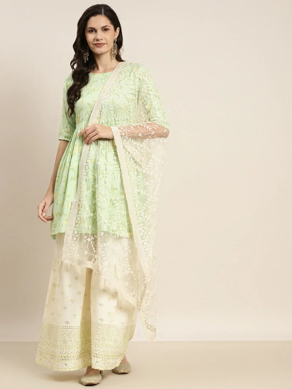 Jompers Women's Green Kurta with Sharara & Dupatta - Green