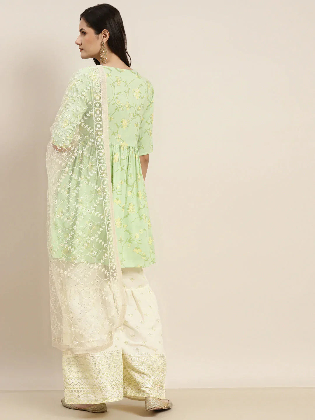 Jompers Women's Green Kurta with Sharara & Dupatta - Green