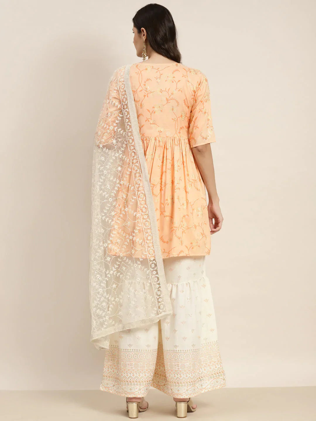 Jompers Women's Orange Kurta with Sharara & Dupatta - Orange