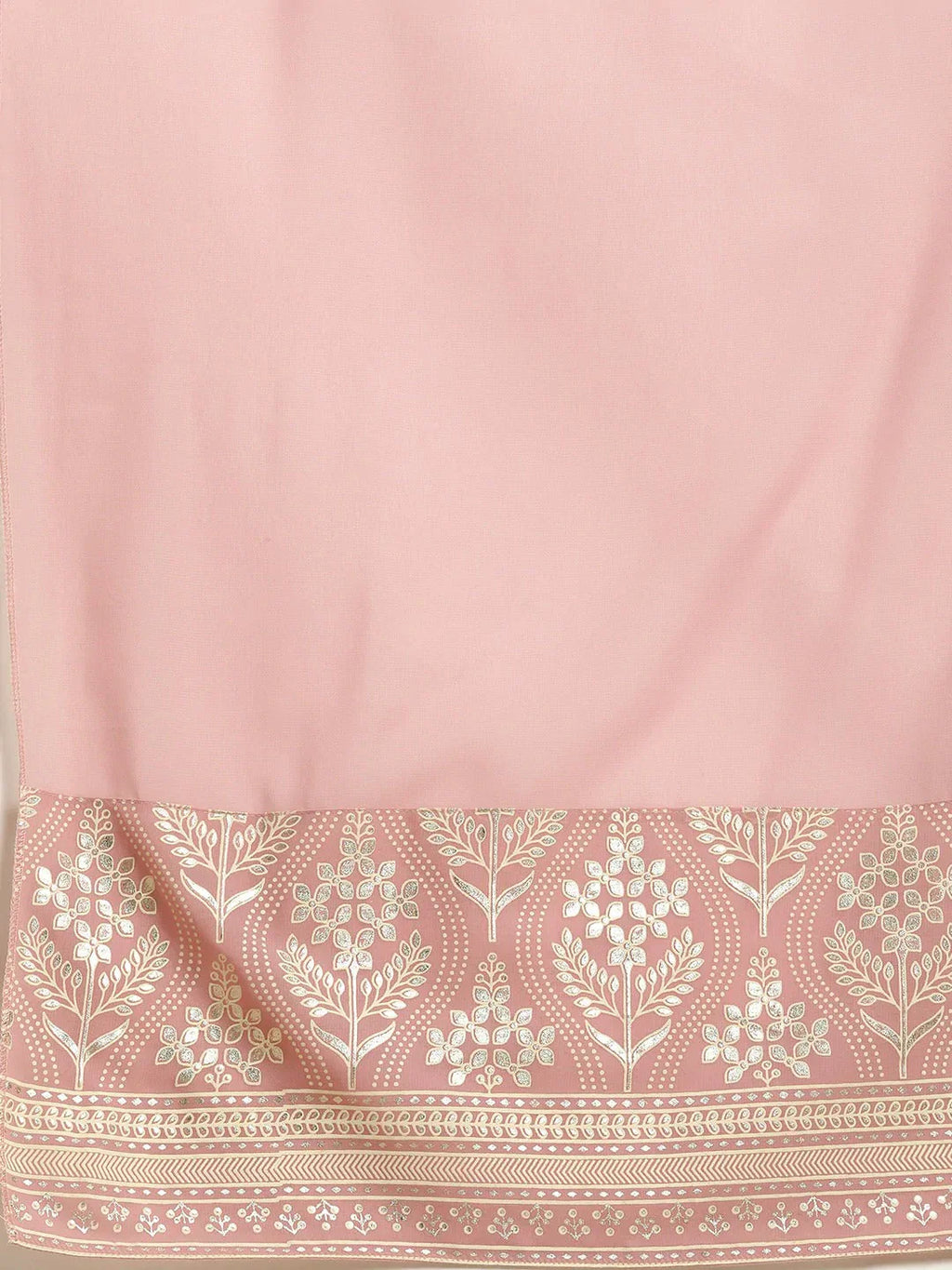 Jompers Women's Pink & Silver Ethnic Motifs Foil Printed Straight Kurta Sharara Dupatta