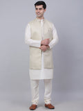 Jompers Men's Solid Kurta Pyjama With Shrug Jacket - Beige