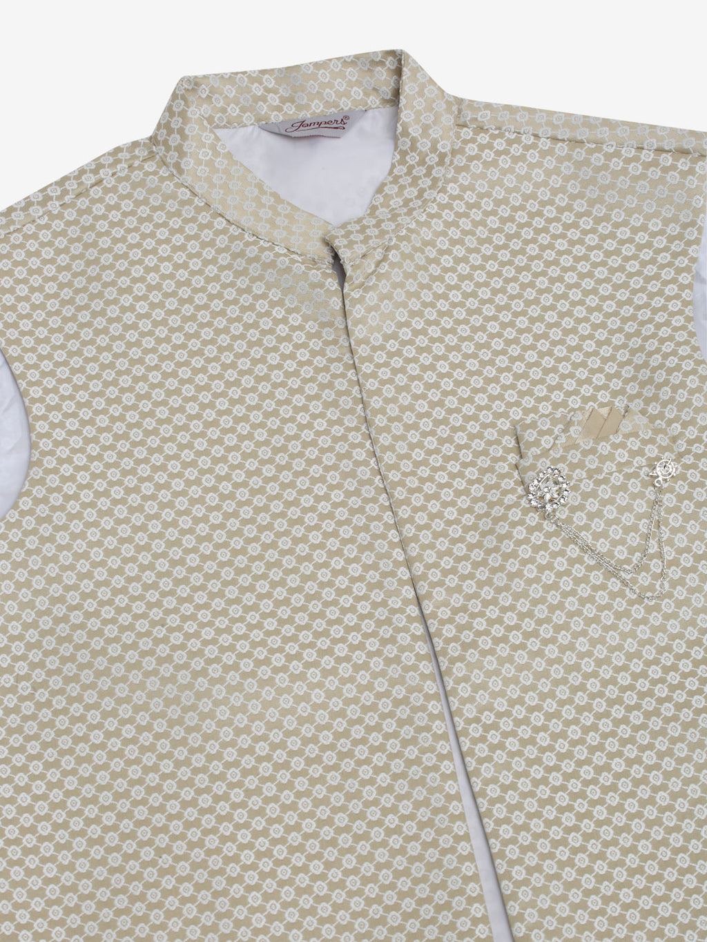 Jompers Men's Solid Kurta Pyjama With Shrug Jacket - Beige
