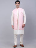 Jompers Men's Solid Kurta Pyjama With Shrug Jacket - Pink