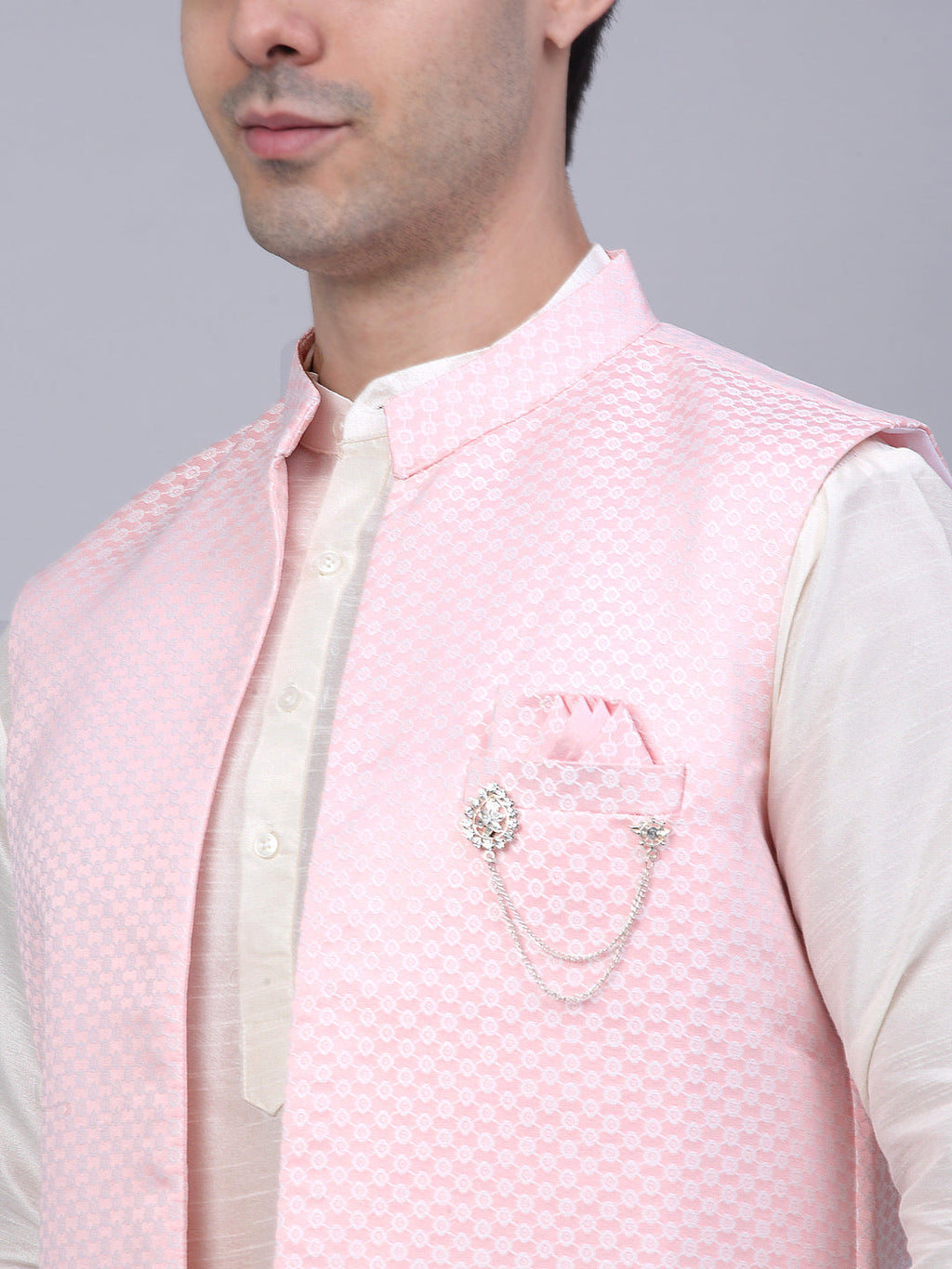 Jompers Men's Solid Kurta Pyjama With Shrug Jacket - Pink