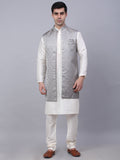 Jompers Men's Solid Kurta Pyjama With Shrug Jacket - Grey
