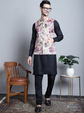 Jompers Men's Digital Print and Zari Work Nehru Jacket With Kurta Pyjama Set - Purple