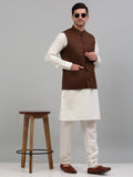 Jompers Men's Nehru Jacket with White Kurta Pyjama