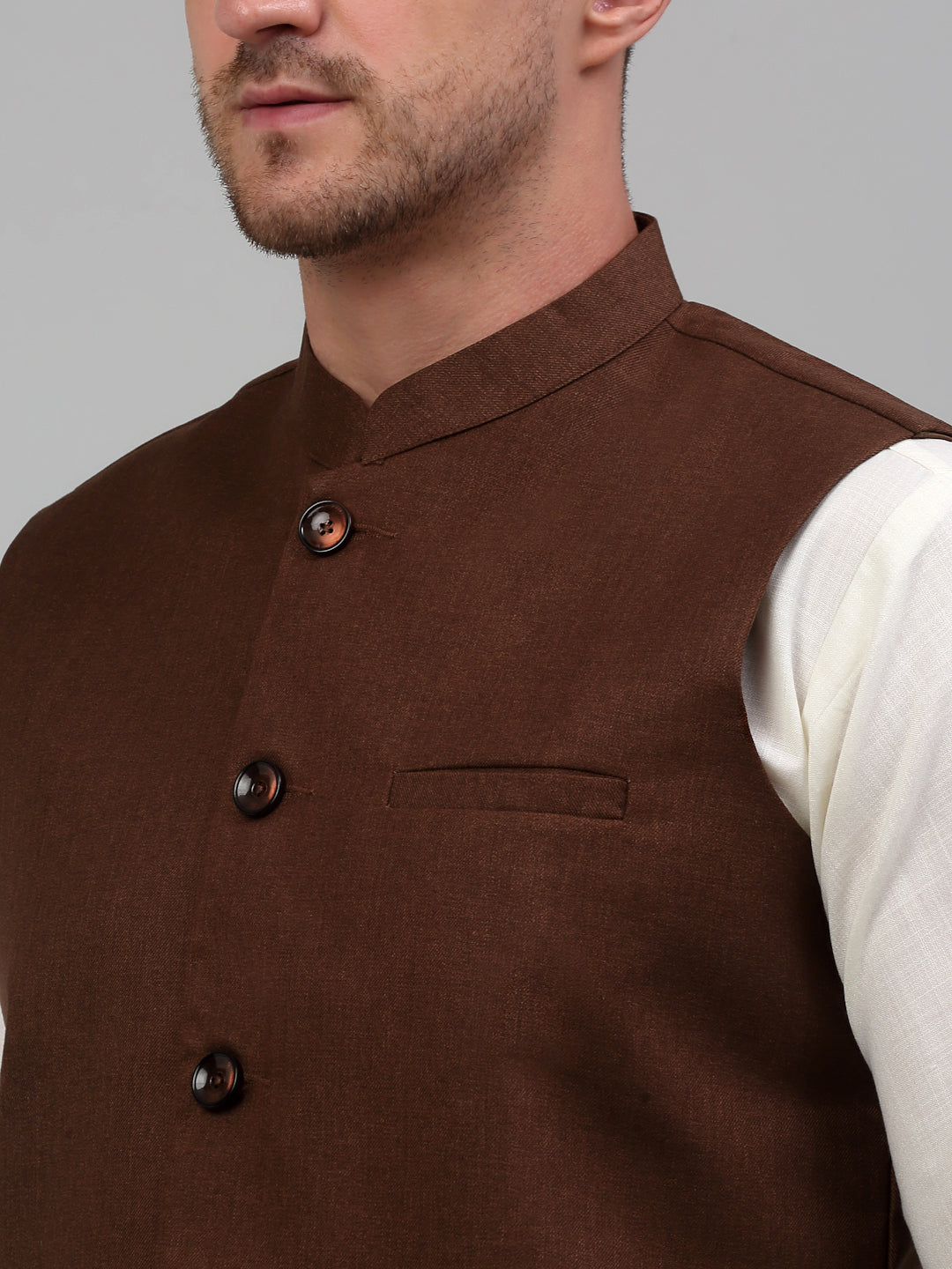 Jompers Men's Nehru Jacket with White Kurta Pyjama