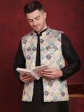 Jompers Men's Green Floral Printed Nehru Jacket With Kurta Pyjama Set