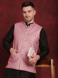Jompers Men's Coral Woven Design Nehru Jacket With Kurta Pyjama Set