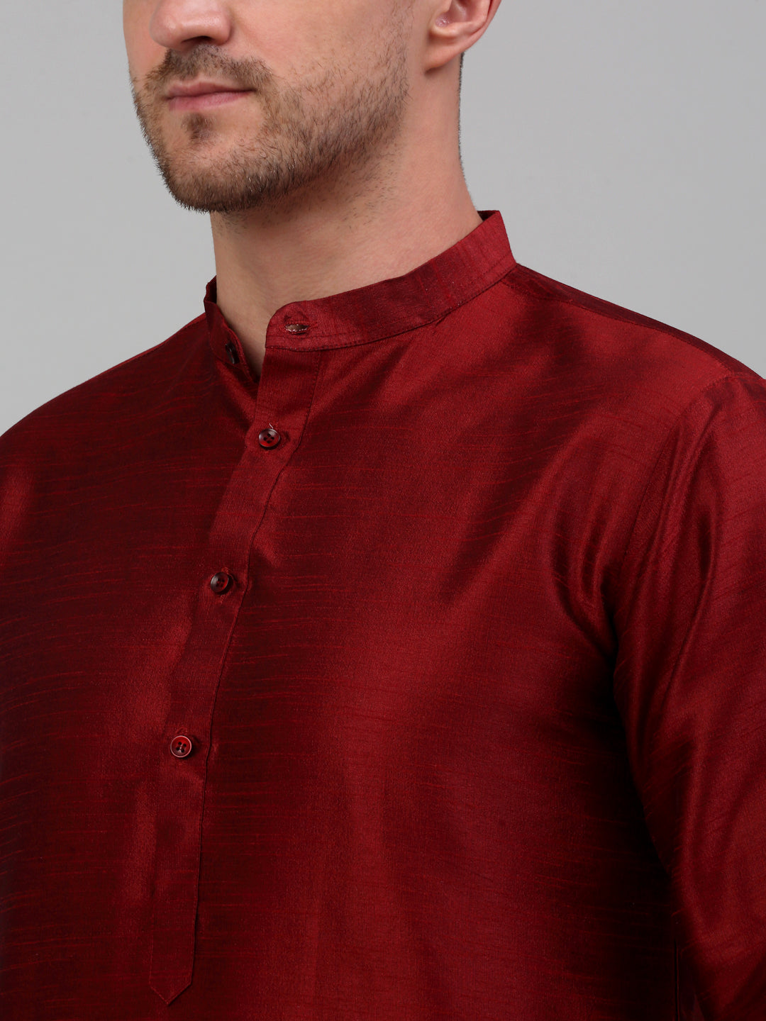 Jompers Men's Woven Design Nehru Jacket and Kurta Pyjama Set - Maroon