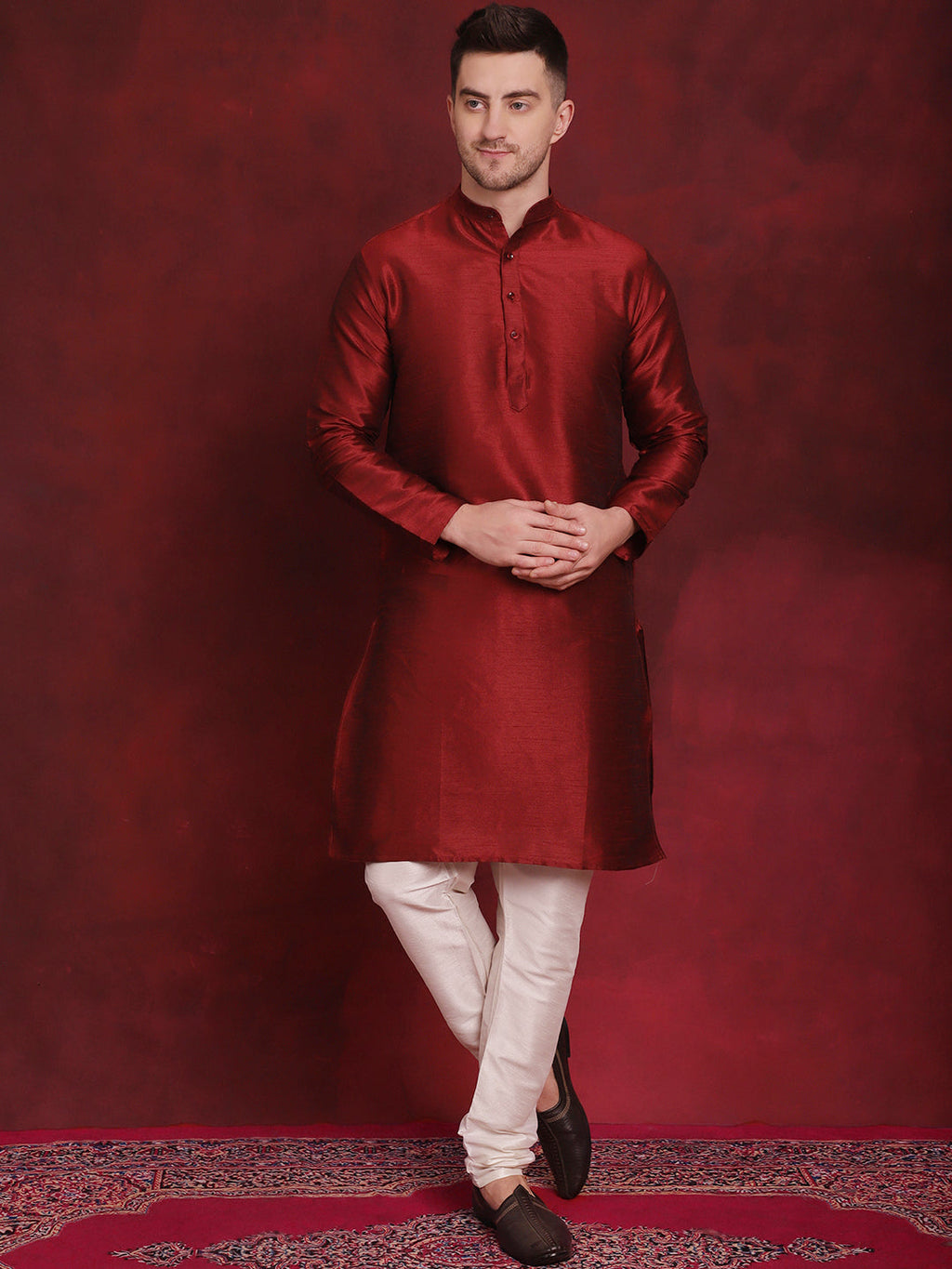 Jompers Men's Black Floral Printed Nehru Jacket With Kurta Pyjama Set