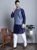 Jompers Men's Printed Nehru Jacket With Kurta Pyjama Set - Blue