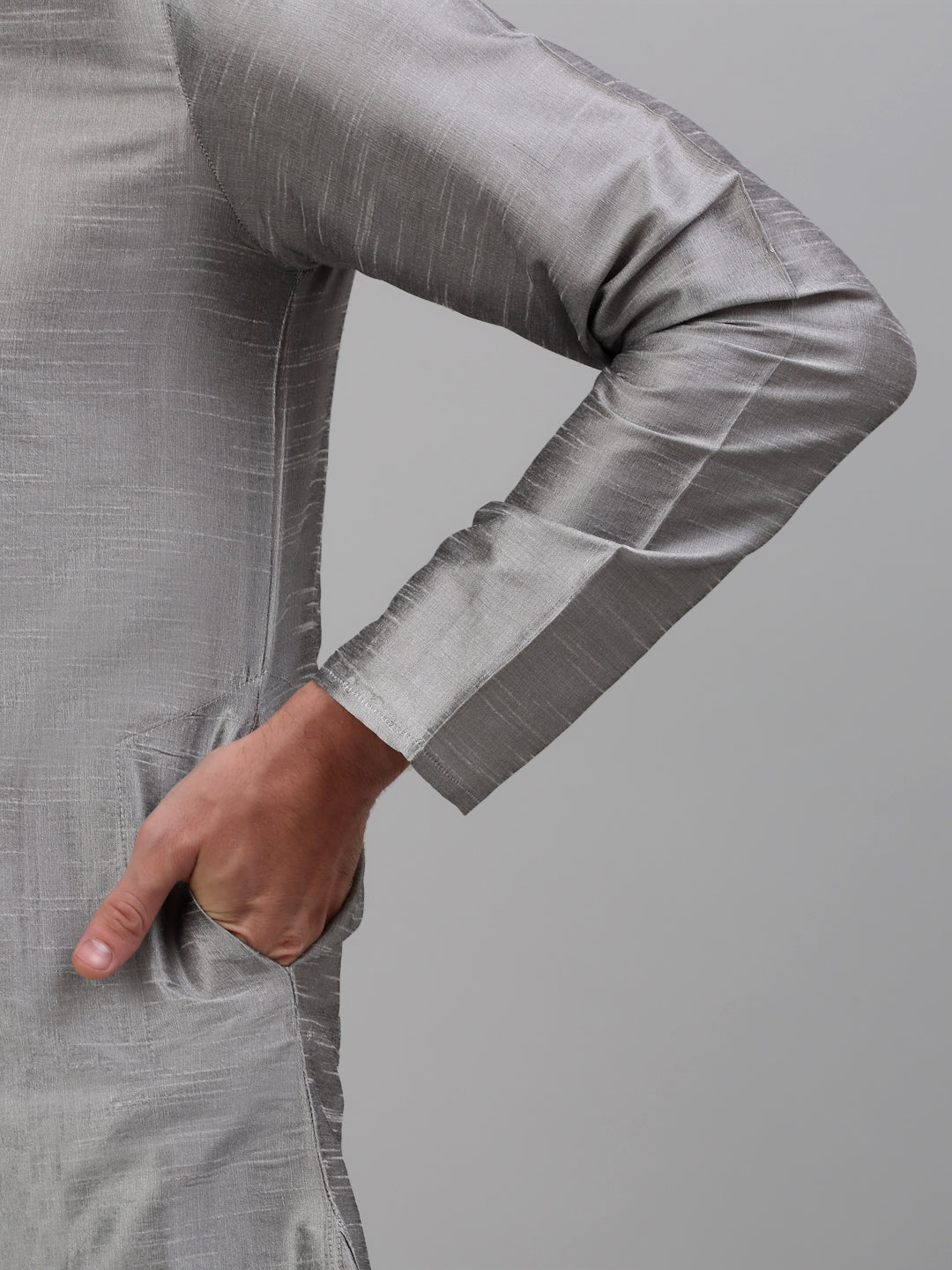 Jompers Men's Woven Design Nehru Jacket and Kurta Pyjama Set - Silver