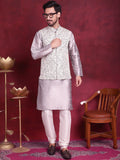 Jompers Men's Woven Design Nehru Jacket With Kurta Pyjama Set - Grey