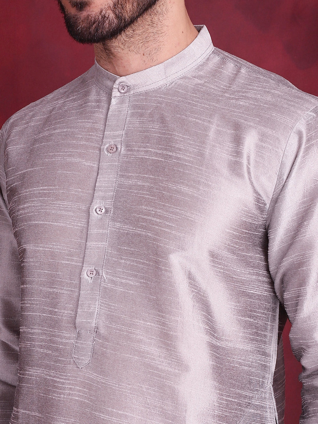 Jompers Men's Woven Design Nehru Jacket With Kurta Pyjama Set - Grey