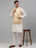 Jompers Men's Embroidered Nehru Jacket With Solid Kurta Pyjama Set - Golden