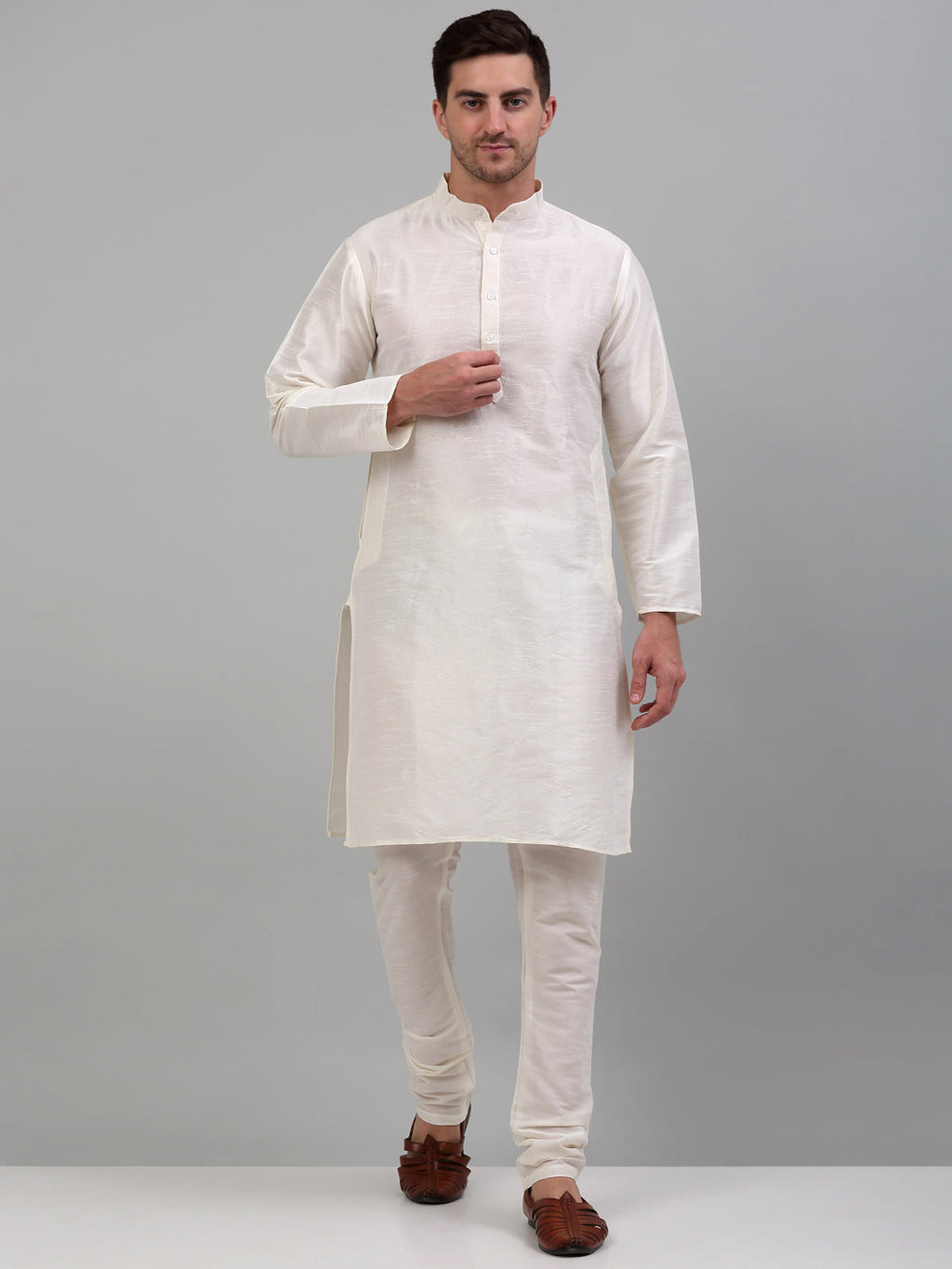 Jompers Men's Embroidered Nehru Jacket With Solid Kurta Pyjama Set - Purple