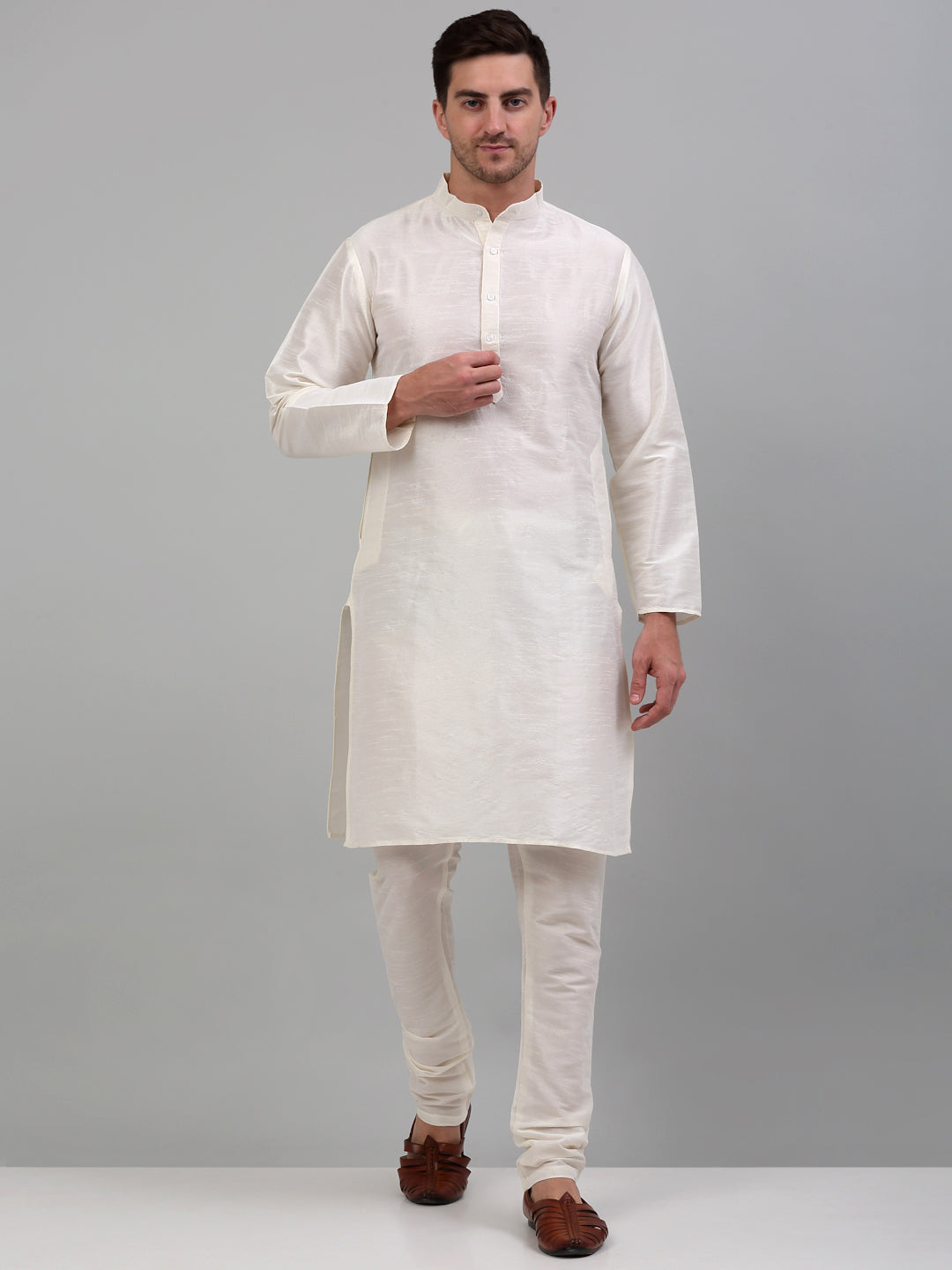 Jompers Men's Embroidered Nehru Jacket With Solid Kurta Pyjama Set - Purple