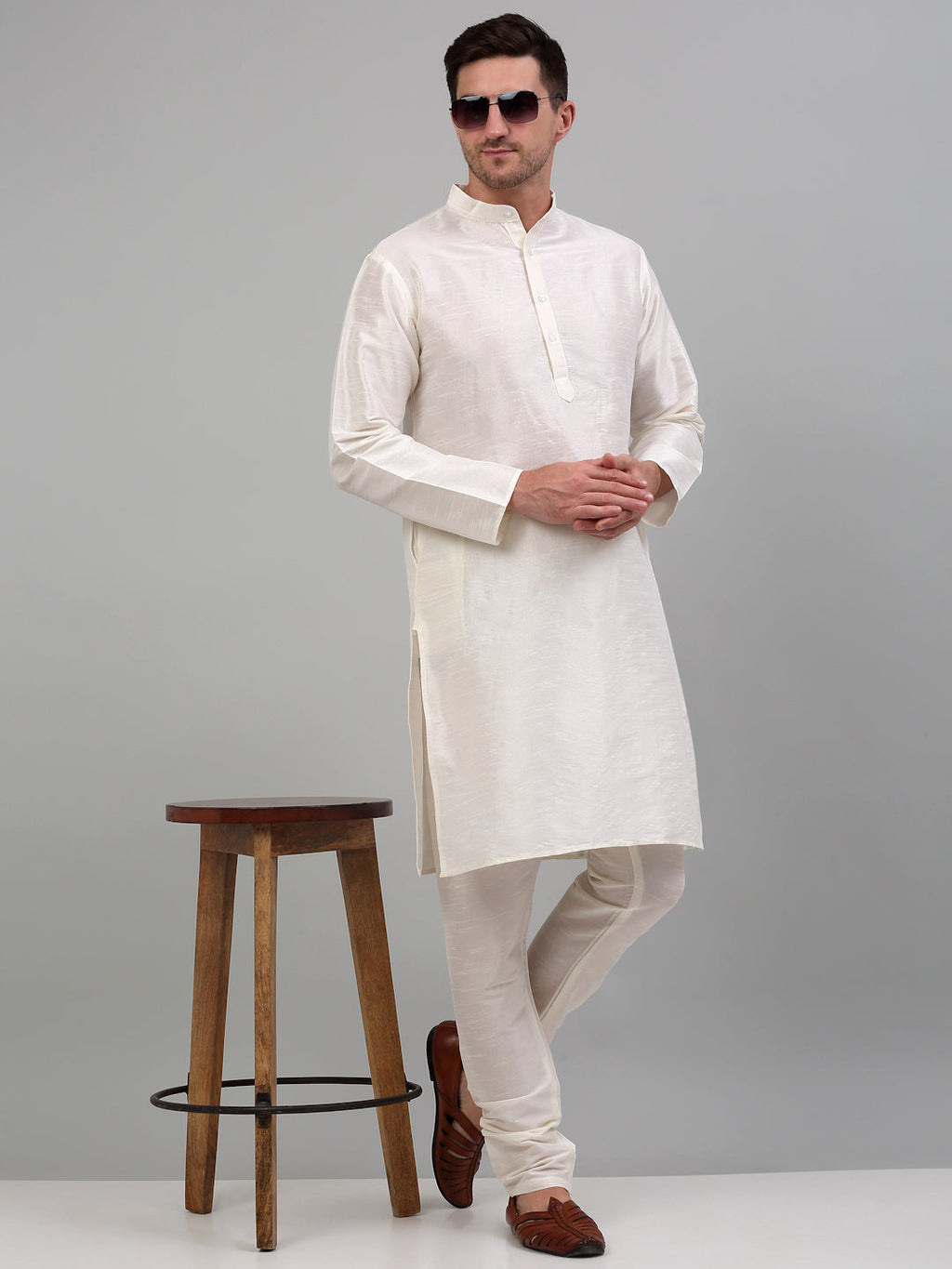 Jompers Men's Embroidered Nehru Jacket With Solid Kurta Pyjama Set - Yellow